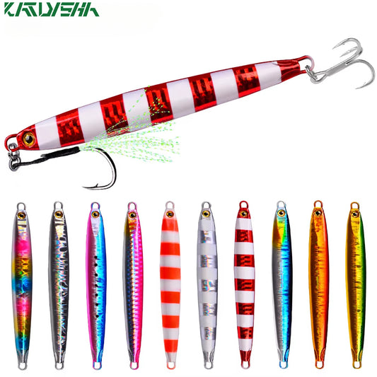 KATUYSHA  1PC Slow Cast Jigging Bait 10G-20G-30G-40G-60G-80GLong Metal Jig Fishing Lure Artificial Hard Bass Pike Fishing Tackle