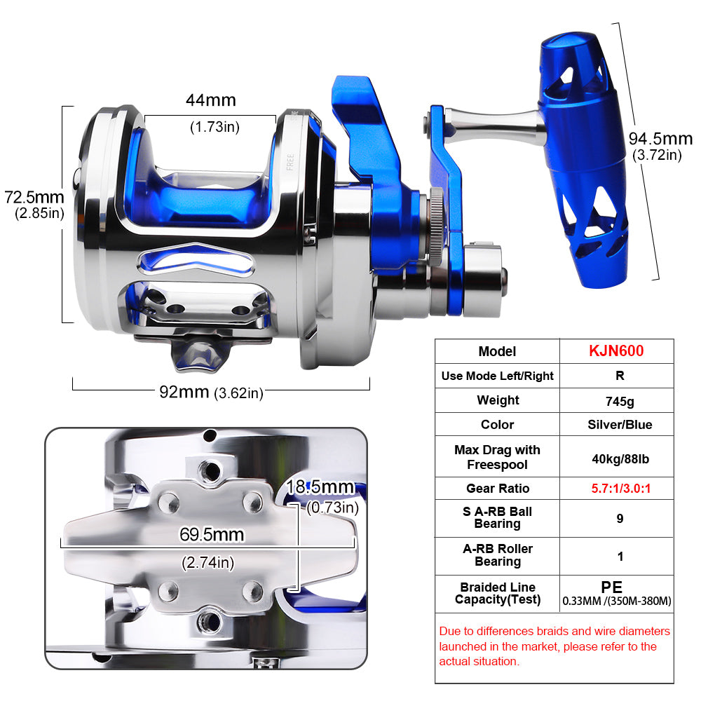 KATUYSHA KJN600 Jigging Reel - 40KG Max Drag, Smooth Fishing Reel with PE Line, Ideal for Trolling Reels