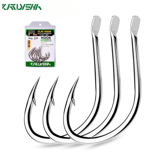 KATUYSHA 10Pcs Barbed Fishing Hooks1/0-5/0# Flatted Single Fishhooks High Carbon Steel Carp Hooks Set Accessories Tool Tackle