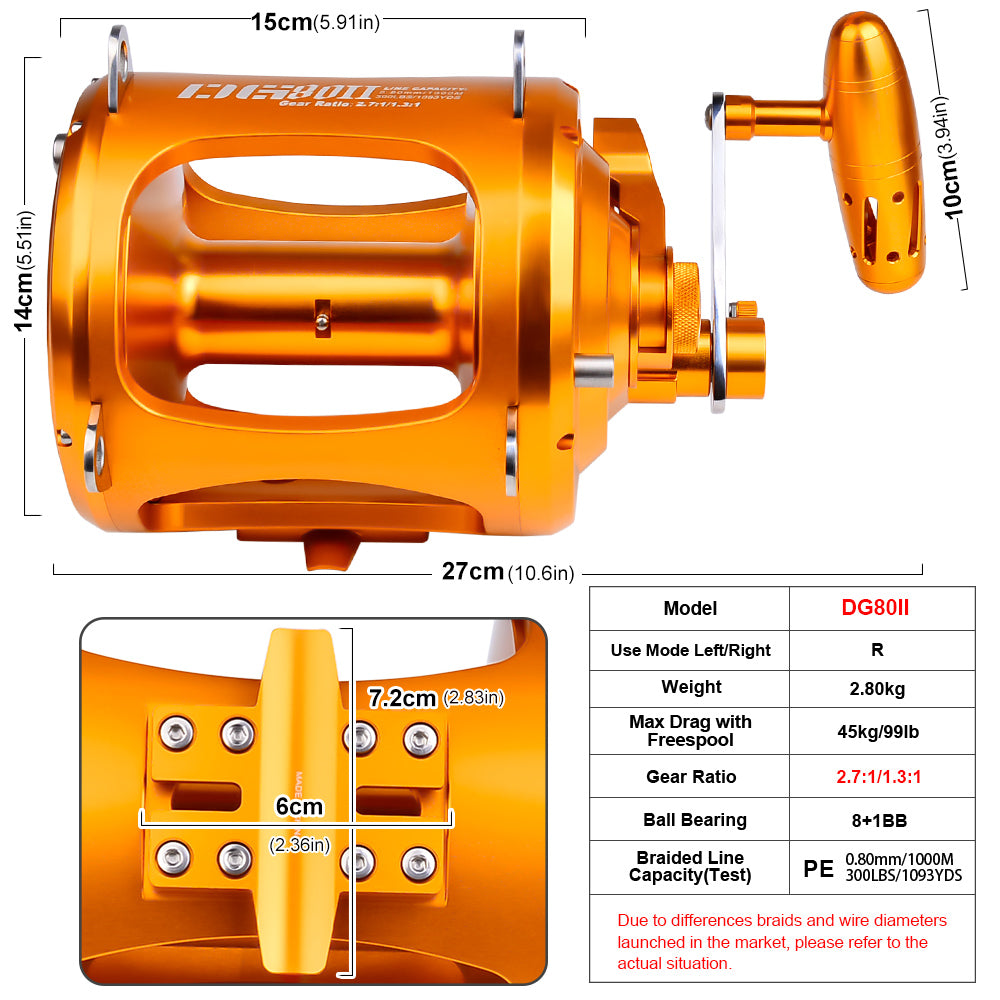 KATUYSHA DG80II Jigging Reel - 45KG Max Drag, Heavy - Duty Fishing Reel for Trolling