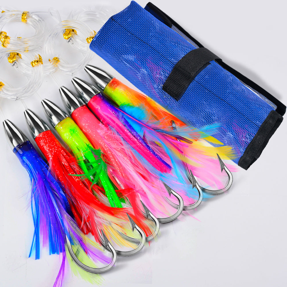 KATYUSHA Trolling Lure Set for Big Game Deep Sea Fishing 6/6.7/8.7/9 inch Trolling Lure Set (6Pcs/Set with Net Bag)
