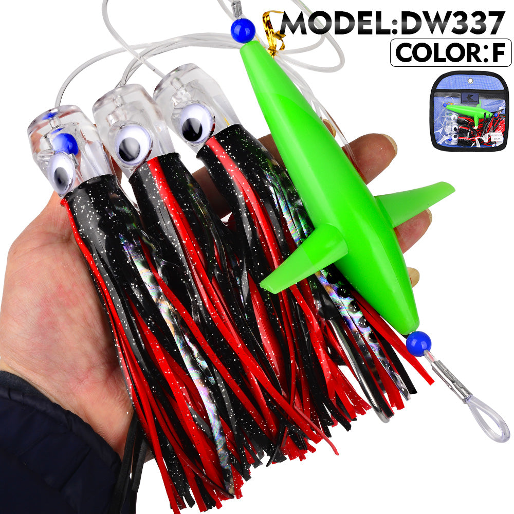 KATUYSHA Offshore Big Game Trolling Rig, Dolphin + Squid Skirt Design, Lead Head Hook
