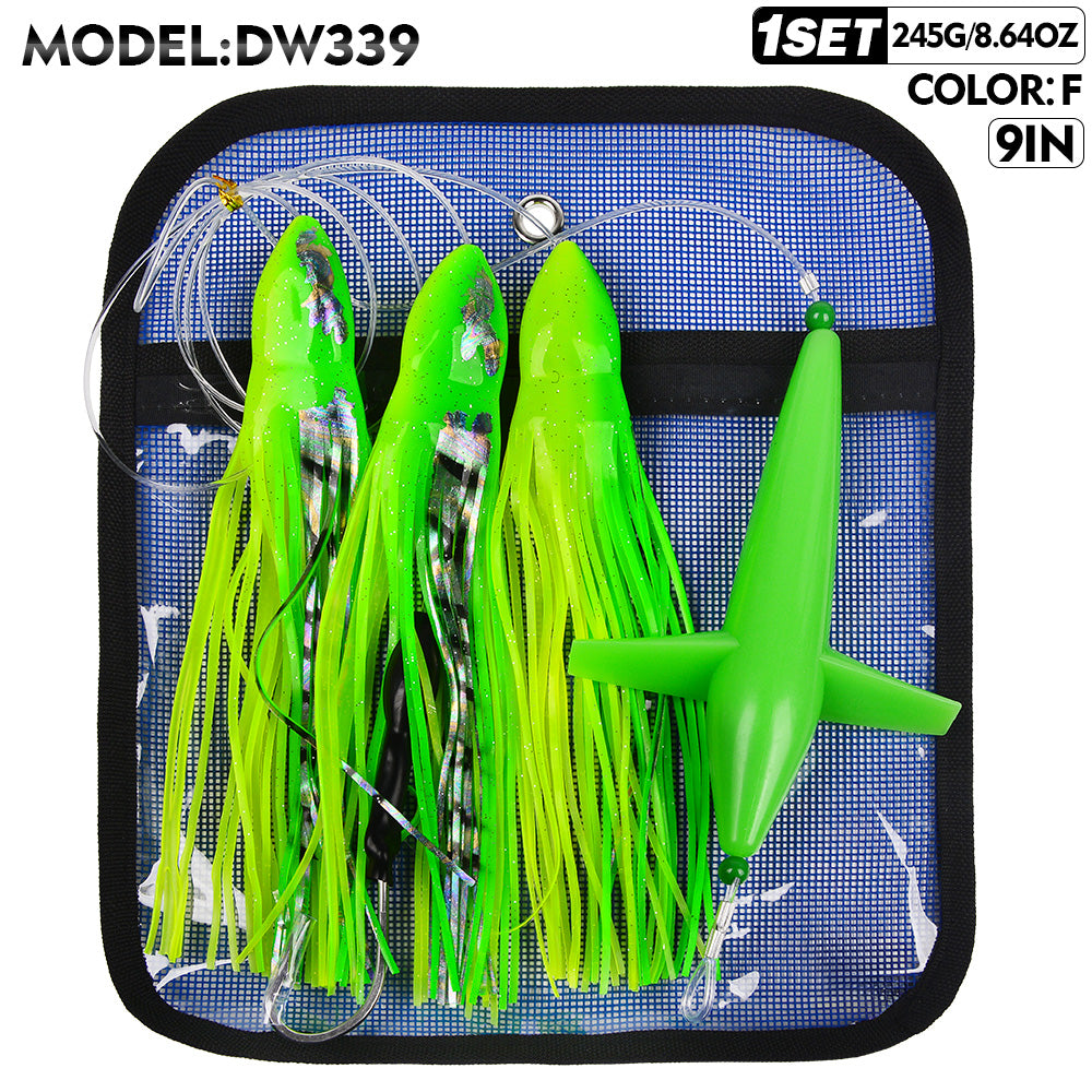 KATUYSHA Offshore Trolling Rig, Dolphin Teaser + Squid Skirts, Pre-Rigged Lead Hook