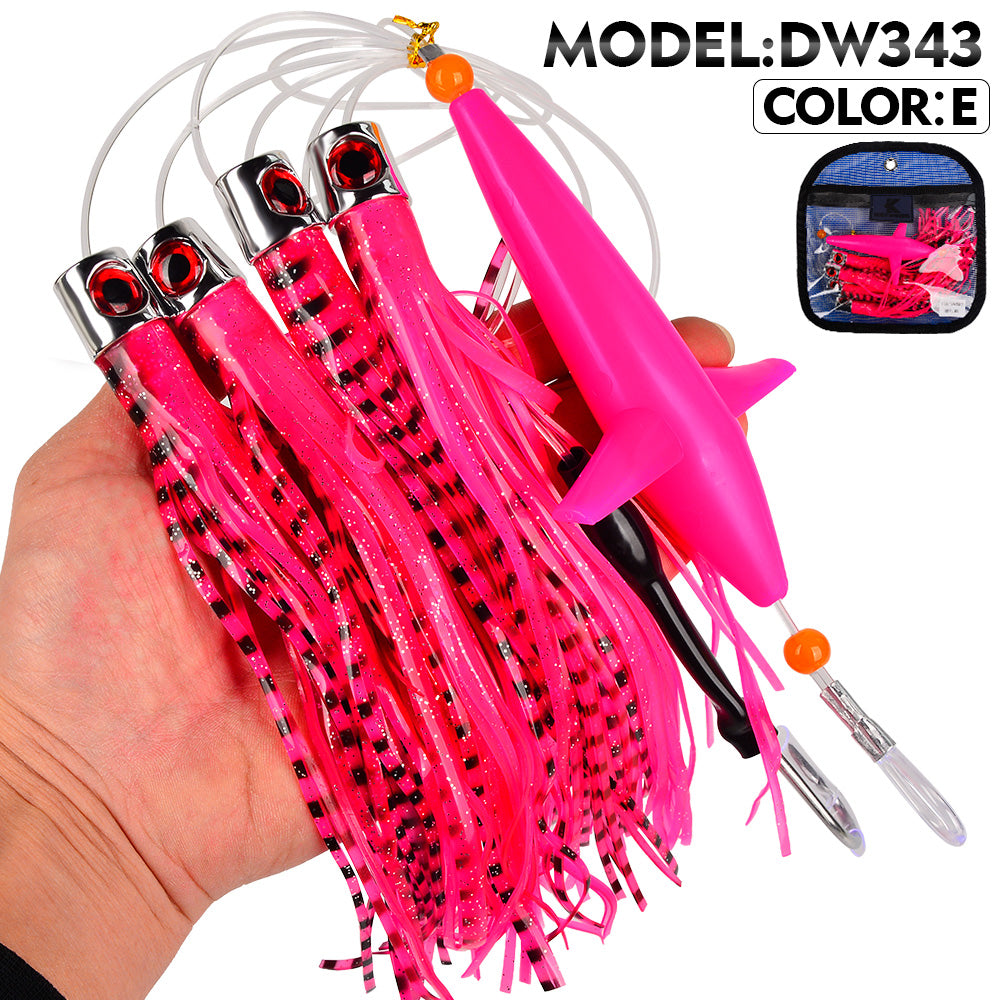 KATYUSHA Offshore Trolling Rig, Green Dolphin Teaser + Squid Skirts, Pre-Rigged Lead Hook