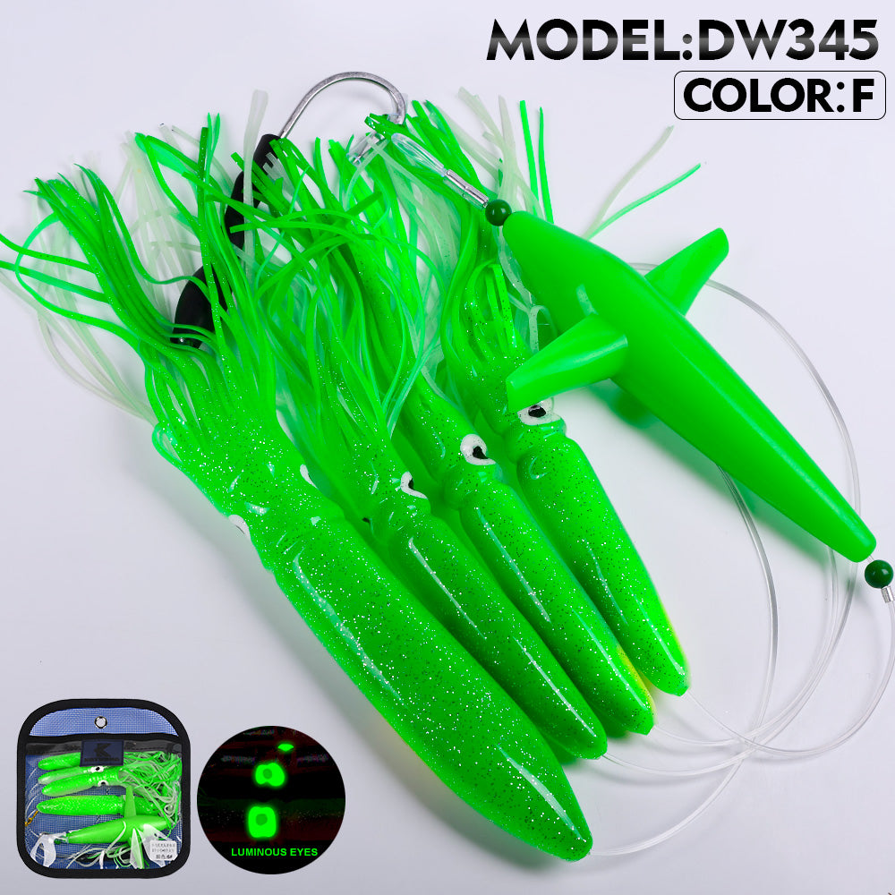 KATYUSHA Offshore Trolling Rig, Orange Dolphin Teaser + Squid Skirts, Pre-Rigged Lead Hook,6 Colors