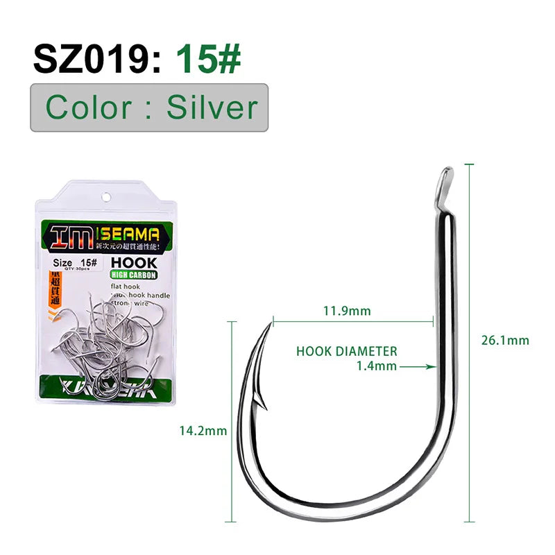 KATUYSHA 30Pcs High Carbon Steel Offset Barbed Fishhooks 11#-20# Flat Carp Fishing Hooks Single Jigging Hooks Accessories Tackle