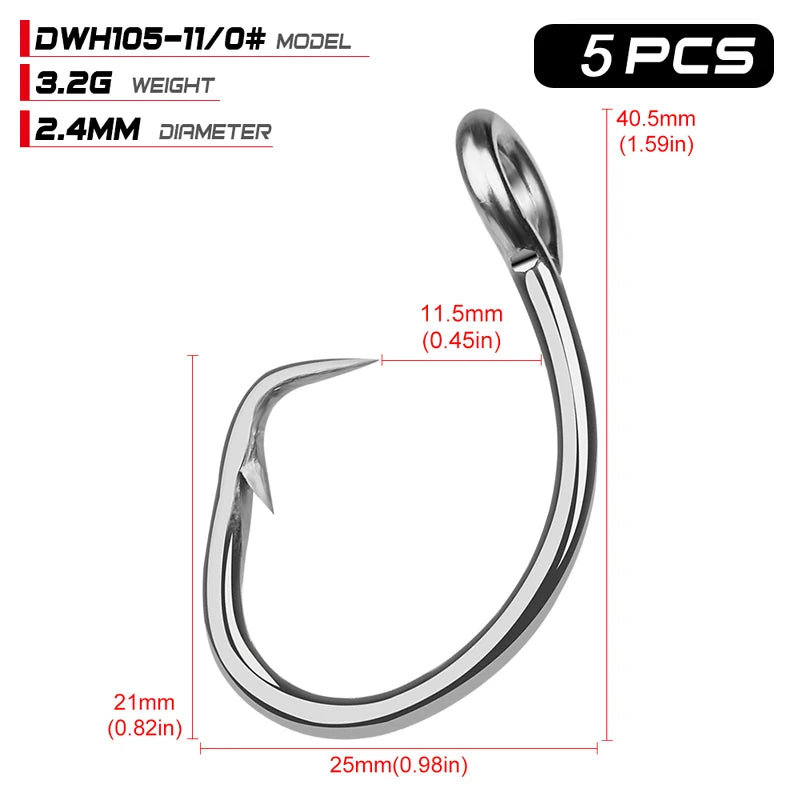 KATUYSHA 20Pcs Saltwater Fishing Hooks Circle Hooks 11/0-12/0-13/0-14/0-15/0-16/0# Stainless Steel Jigging Fishhooks