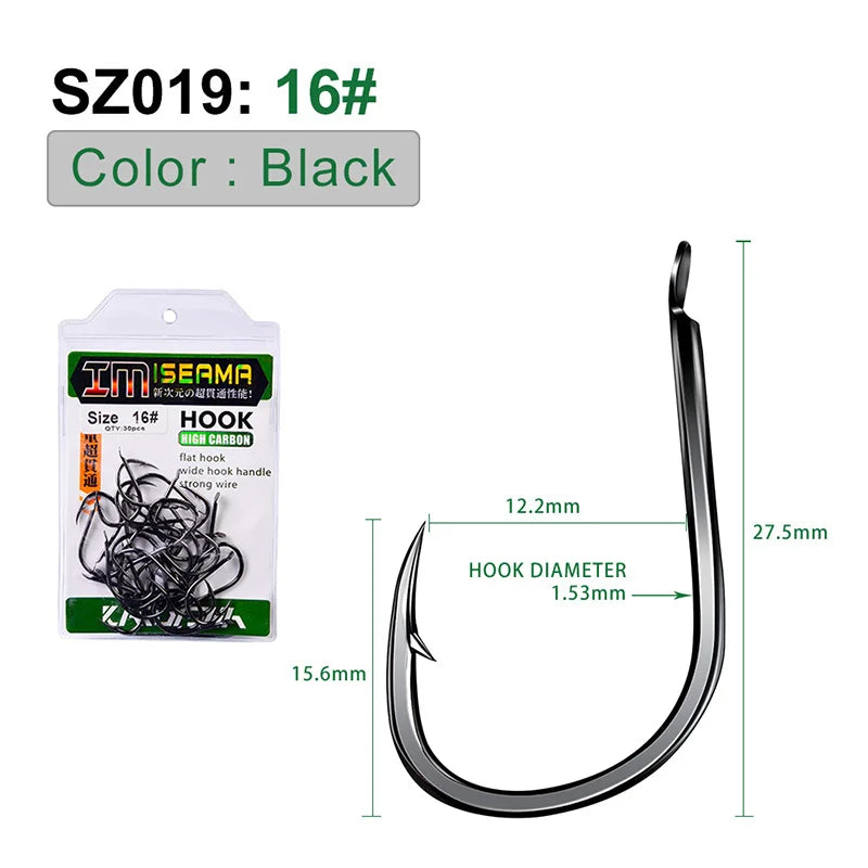 KATUYSHA 30Pcs High Carbon Steel Offset Barbed Fishhooks 11#-20# Flat Carp Fishing Hooks Single Jigging Hooks Accessories Tackle