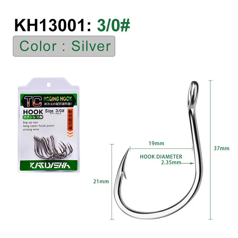 KATUYSHA 50Pcs Crank Jig Head Fishing Hooks 1/0-5/0# Barbed Single Circle Carp Hooks High Carbon Steel Fishhooks Fishing Tackle
