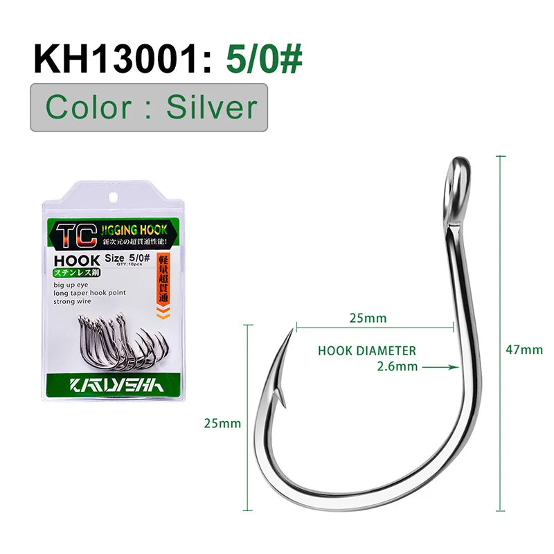 KATUYSHA 50Pcs Crank Jig Head Fishing Hooks 1/0-5/0# Barbed Single Circle Carp Hooks High Carbon Steel Fishhooks Fishing Tackle