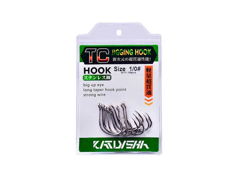 KATUYSHA 50Pcs Crank Jig Head Fishing Hooks 1/0-5/0# Barbed Single Circle Carp Hooks High Carbon Steel Fishhooks Fishing Tackle
