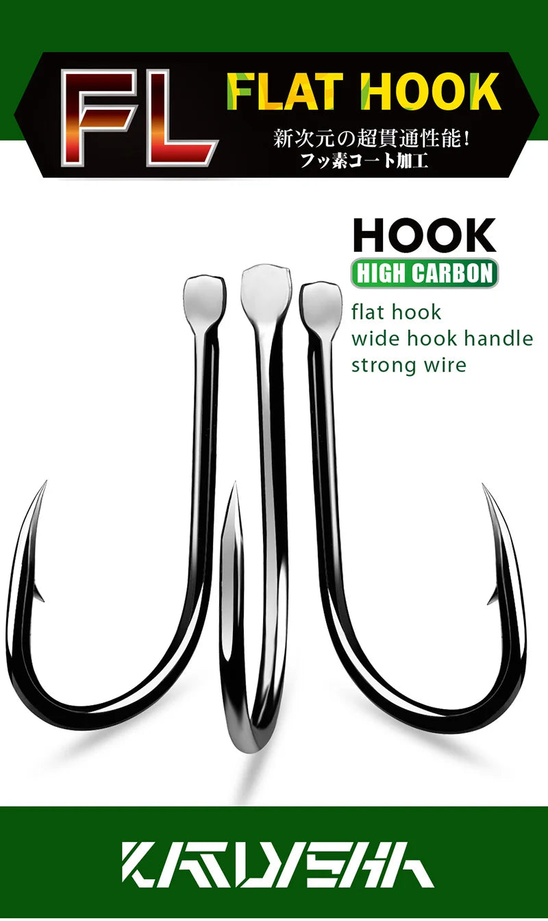 KATUYSHA 30Pcs High Carbon Steel Offset Barbed Fishhooks 11#-20# Flat Carp Fishing Hooks Single Jigging Hooks Accessories Tackle