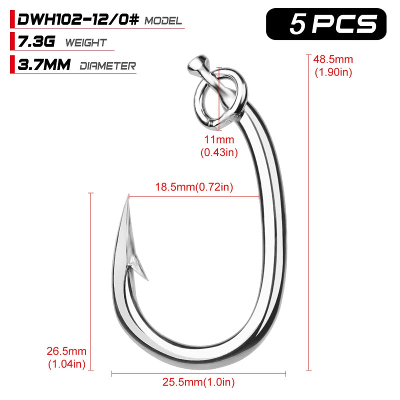 KATUYSHA 20Pcs Saltwater Fishing Hooks Tuna Hooks 10/0-11/0-12/0-13/0-14/0-15/0-16/0# Stainless Steel Fishhooks Jigging Hooks