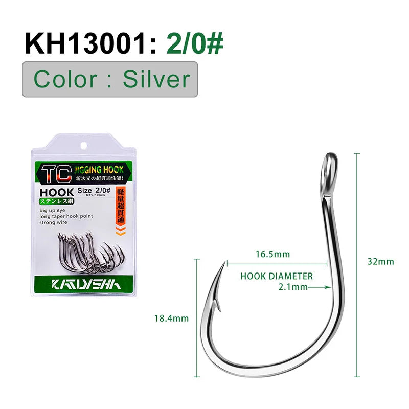 KATUYSHA 50Pcs Crank Jig Head Fishing Hooks 1/0-5/0# Barbed Single Circle Carp Hooks High Carbon Steel Fishhooks Fishing Tackle