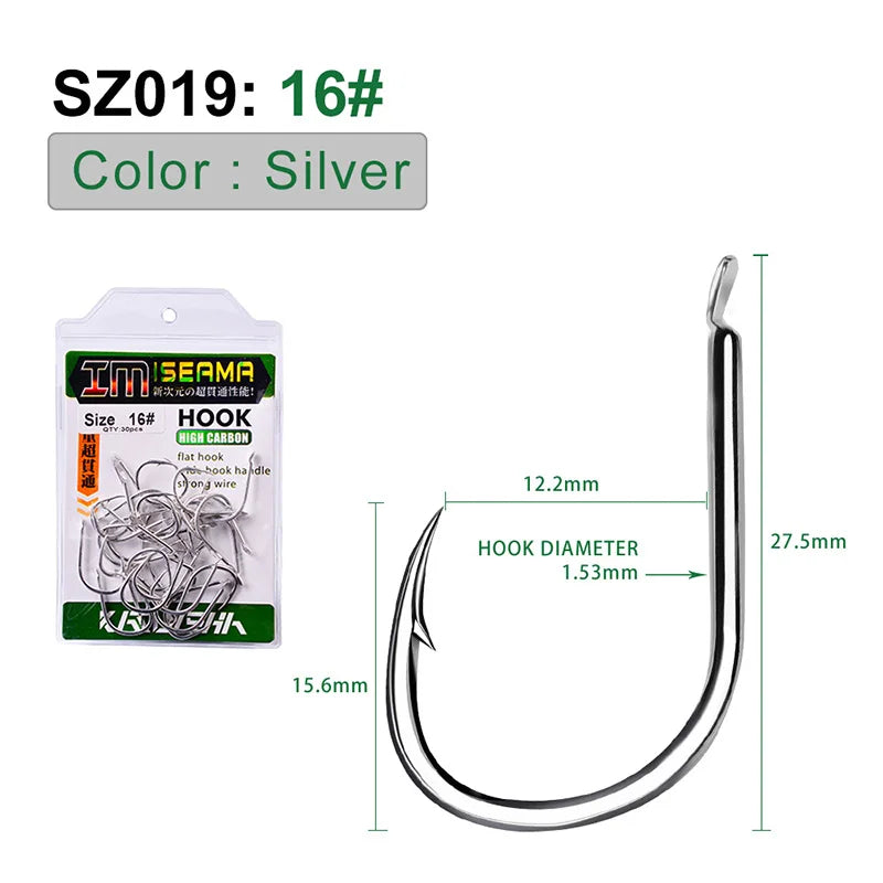 KATUYSHA 30Pcs High Carbon Steel Offset Barbed Fishhooks 11#-20# Flat Carp Fishing Hooks Single Jigging Hooks Accessories Tackle