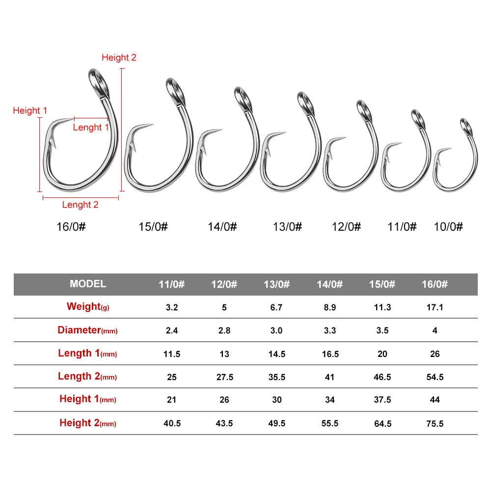 KATUYSHA 20Pcs Saltwater Fishing Hooks Circle Hooks 11/0-12/0-13/0-14/0-15/0-16/0# Stainless Steel Jigging Fishhooks