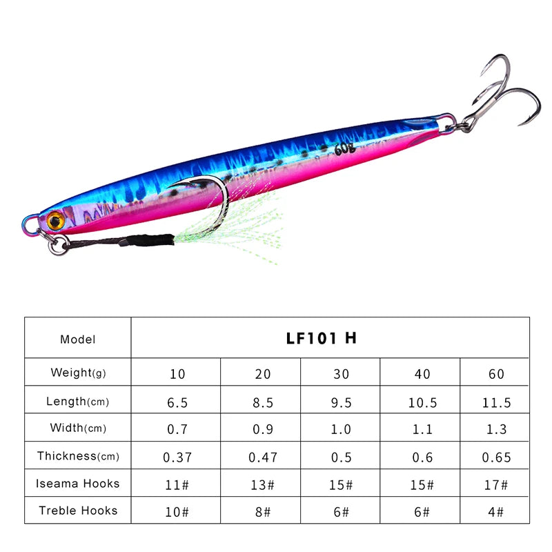 KATUYSHA 1PC Slow Cast Jigging Bait 10G-20G-30G-40G-60G-80GLong Metal Jig Fishing Lure Artificial Hard Bass Pike Fishing Tackle