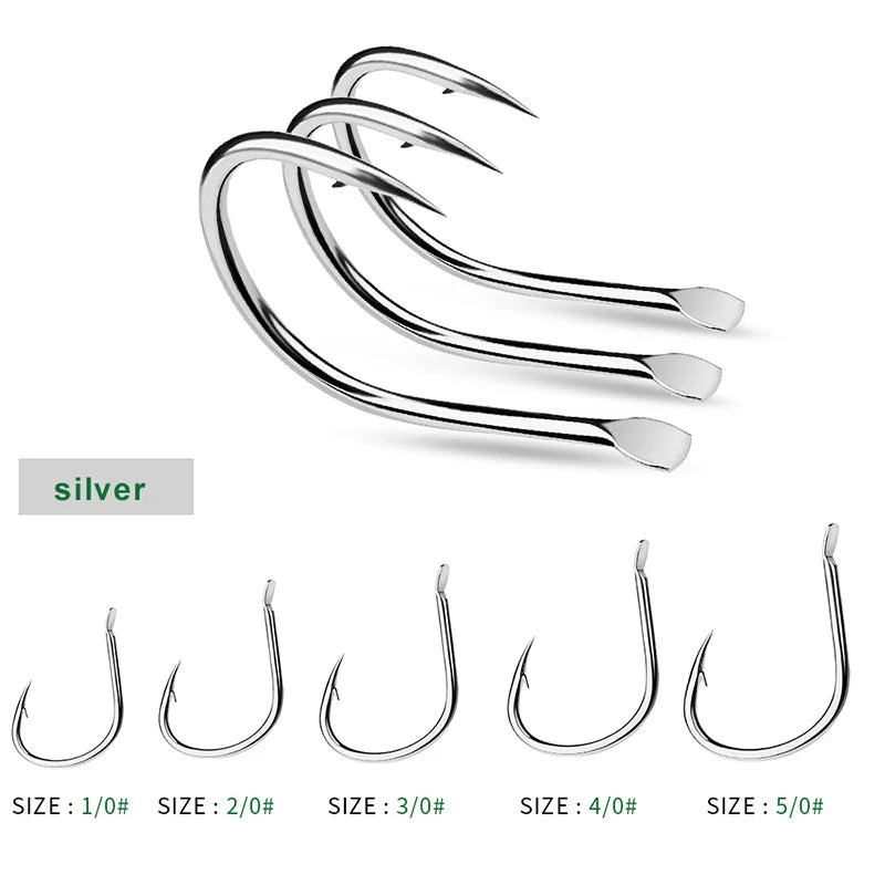 KATUYSHA 10Pcs Barbed Fishing Hooks1/0-5/0# Flatted Single Fishhooks High Carbon Steel Carp Hooks Set Accessories Tool Tackle