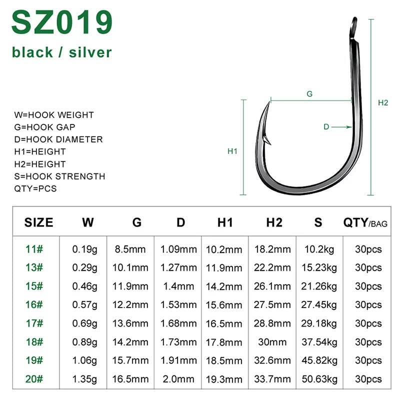 KATUYSHA 30Pcs High Carbon Steel Offset Barbed Fishhooks 11#-20# Flat Carp Fishing Hooks Single Jigging Hooks Accessories Tackle