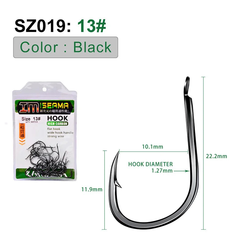 KATUYSHA 30Pcs High Carbon Steel Offset Barbed Fishhooks 11#-20# Flat Carp Fishing Hooks Single Jigging Hooks Accessories Tackle