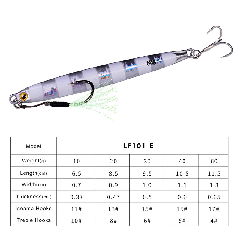 KATUYSHA 1PC Slow Cast Jigging Bait 10G-20G-30G-40G-60G-80GLong Metal Jig Fishing Lure Artificial Hard Bass Pike Fishing Tackle