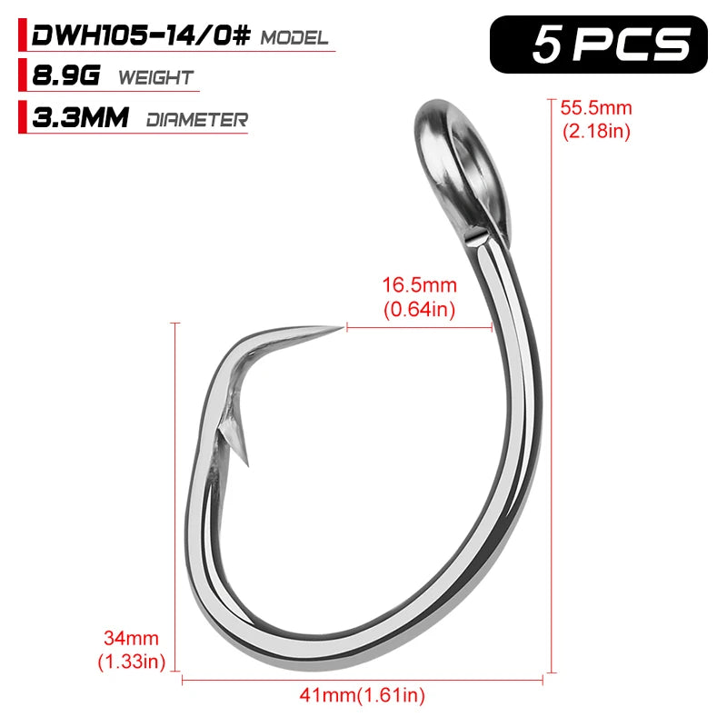 KATUYSHA 20Pcs Saltwater Fishing Hooks Circle Hooks 11/0-12/0-13/0-14/0-15/0-16/0# Stainless Steel Jigging Fishhooks