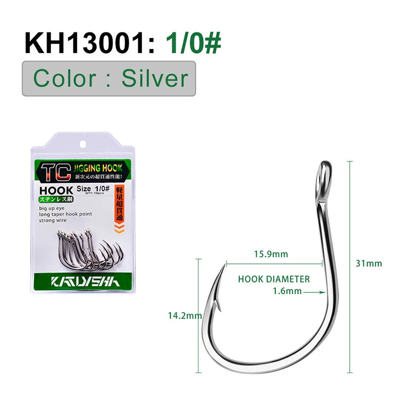 KATUYSHA 50Pcs Crank Jig Head Fishing Hooks 1/0-5/0# Barbed Single Circle Carp Hooks High Carbon Steel Fishhooks Fishing Tackle