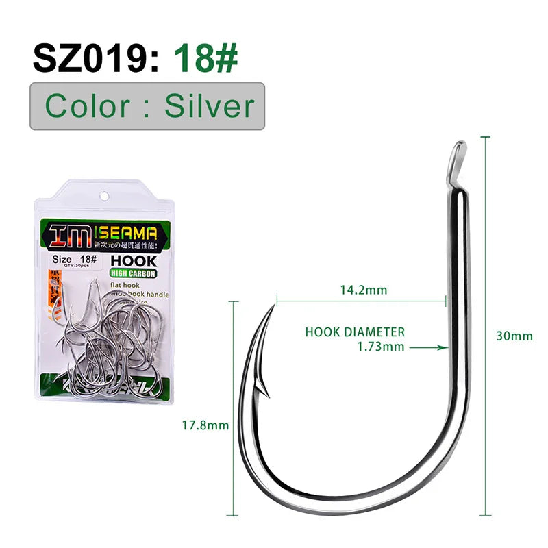 KATUYSHA 30Pcs High Carbon Steel Offset Barbed Fishhooks 11#-20# Flat Carp Fishing Hooks Single Jigging Hooks Accessories Tackle
