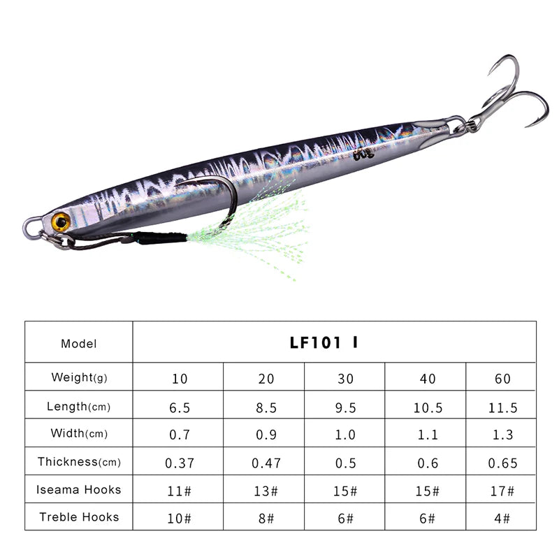 KATUYSHA 1PC Slow Cast Jigging Bait 10G-20G-30G-40G-60G-80GLong Metal Jig Fishing Lure Artificial Hard Bass Pike Fishing Tackle