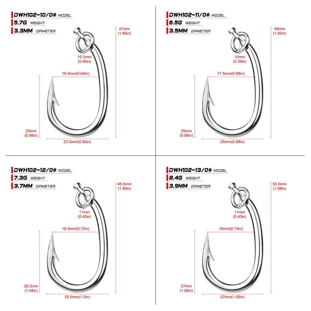 KATUYSHA 20Pcs Saltwater Fishing Hooks Tuna Hooks 10/0-11/0-12/0-13/0-14/0-15/0-16/0# Stainless Steel Fishhooks Jigging Hooks