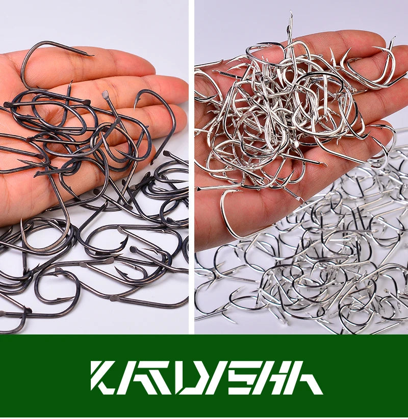 KATUYSHA 50Pcs Jig Hooks 1/0-2/0-3/0-4/0# High Carbon Fishing Hooks Steel Sea Pike Fishhooks Single Jigging Hooks Slow Pitch