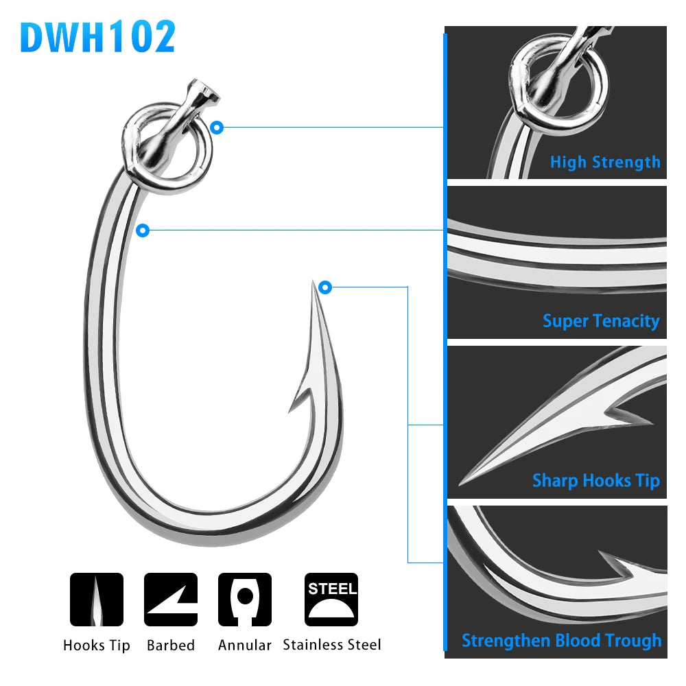 KATUYSHA 20Pcs Saltwater Fishing Hooks Tuna Hooks 10/0-11/0-12/0-13/0-14/0-15/0-16/0# Stainless Steel Fishhooks Jigging Hooks
