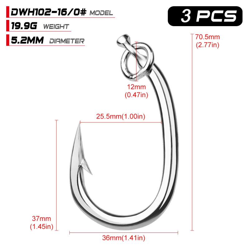 KATUYSHA 20Pcs Saltwater Fishing Hooks Tuna Hooks 10/0-11/0-12/0-13/0-14/0-15/0-16/0# Stainless Steel Fishhooks Jigging Hooks