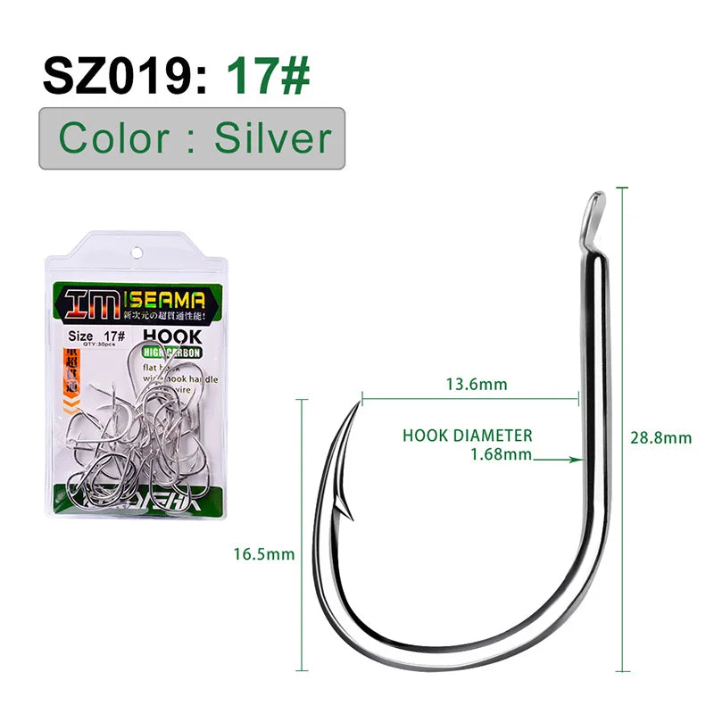 KATUYSHA 30Pcs High Carbon Steel Offset Barbed Fishhooks 11#-20# Flat Carp Fishing Hooks Single Jigging Hooks Accessories Tackle