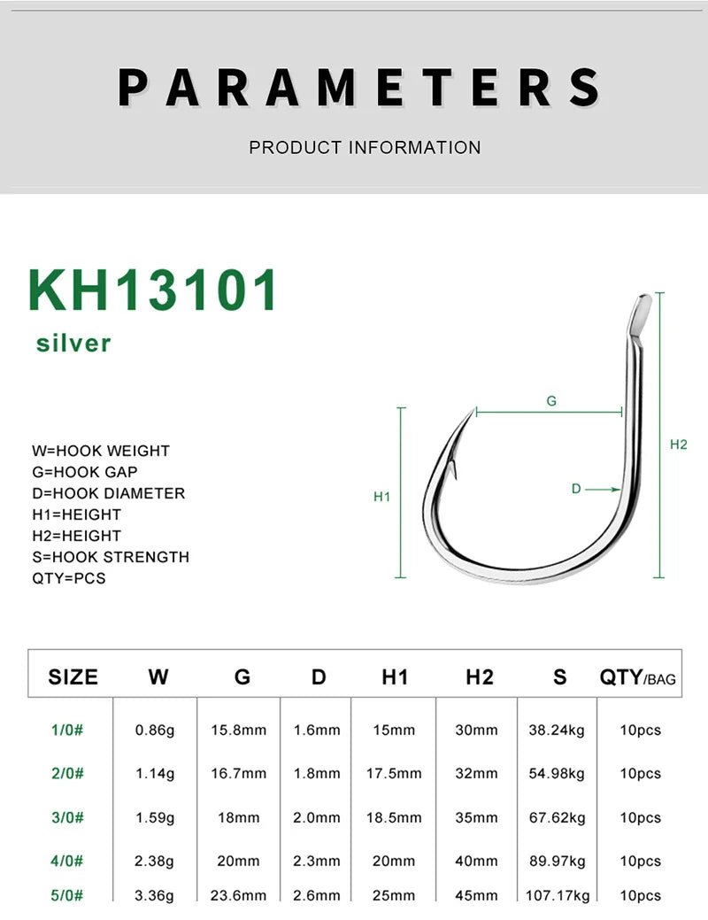 KATUYSHA 10Pcs Barbed Fishing Hooks1/0-5/0# Flatted Single Fishhooks High Carbon Steel Carp Hooks Set Accessories Tool Tackle