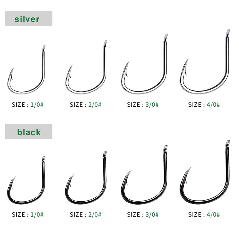 KATUYSHA 50Pcs Jig Hooks 1/0-2/0-3/0-4/0# High Carbon Fishing Hooks Steel Sea Pike Fishhooks Single Jigging Hooks Slow Pitch