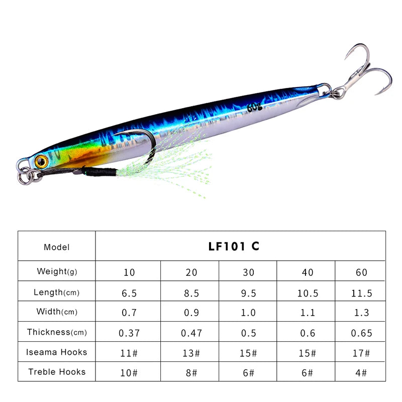 KATUYSHA 1PC Slow Cast Jigging Bait 10G-20G-30G-40G-60G-80GLong Metal Jig Fishing Lure Artificial Hard Bass Pike Fishing Tackle