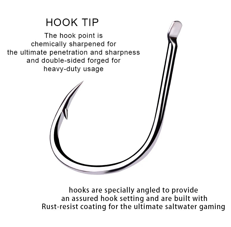 KATUYSHA 50Pcs Jig Hooks 1/0-2/0-3/0-4/0# High Carbon Fishing Hooks Steel Sea Pike Fishhooks Single Jigging Hooks Slow Pitch