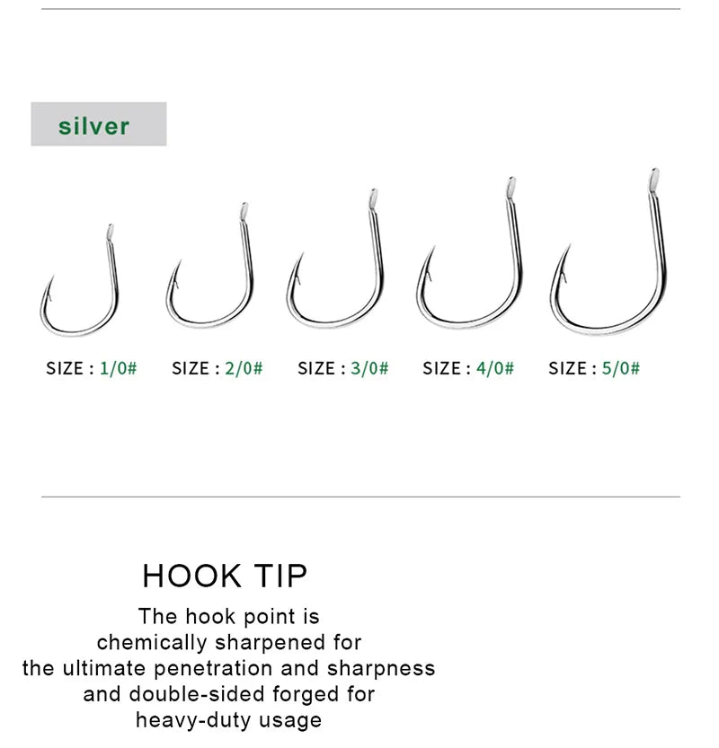 KATUYSHA 10Pcs Barbed Fishing Hooks1/0-5/0# Flatted Single Fishhooks High Carbon Steel Carp Hooks Set Accessories Tool Tackle