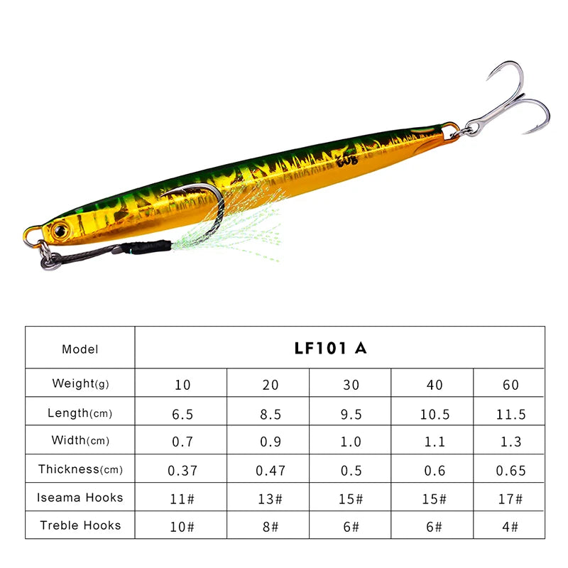 KATUYSHA 1PC Slow Cast Jigging Bait 10G-20G-30G-40G-60G-80GLong Metal Jig Fishing Lure Artificial Hard Bass Pike Fishing Tackle