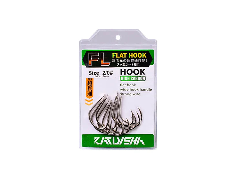 KATUYSHA 10Pcs Barbed Fishing Hooks1/0-5/0# Flatted Single Fishhooks High Carbon Steel Carp Hooks Set Accessories Tool Tackle