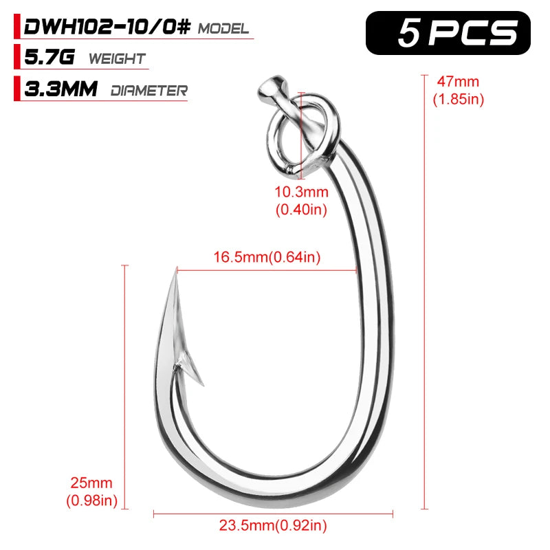 KATUYSHA 20Pcs Saltwater Fishing Hooks Tuna Hooks 10/0-11/0-12/0-13/0-14/0-15/0-16/0# Stainless Steel Fishhooks Jigging Hooks