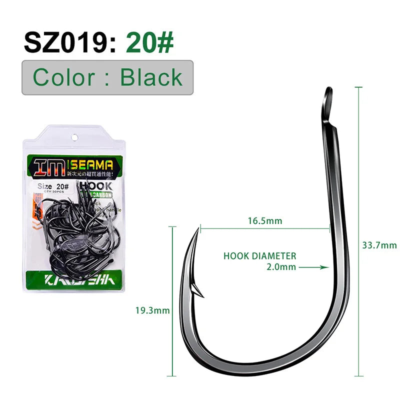 KATUYSHA 30Pcs High Carbon Steel Offset Barbed Fishhooks 11#-20# Flat Carp Fishing Hooks Single Jigging Hooks Accessories Tackle