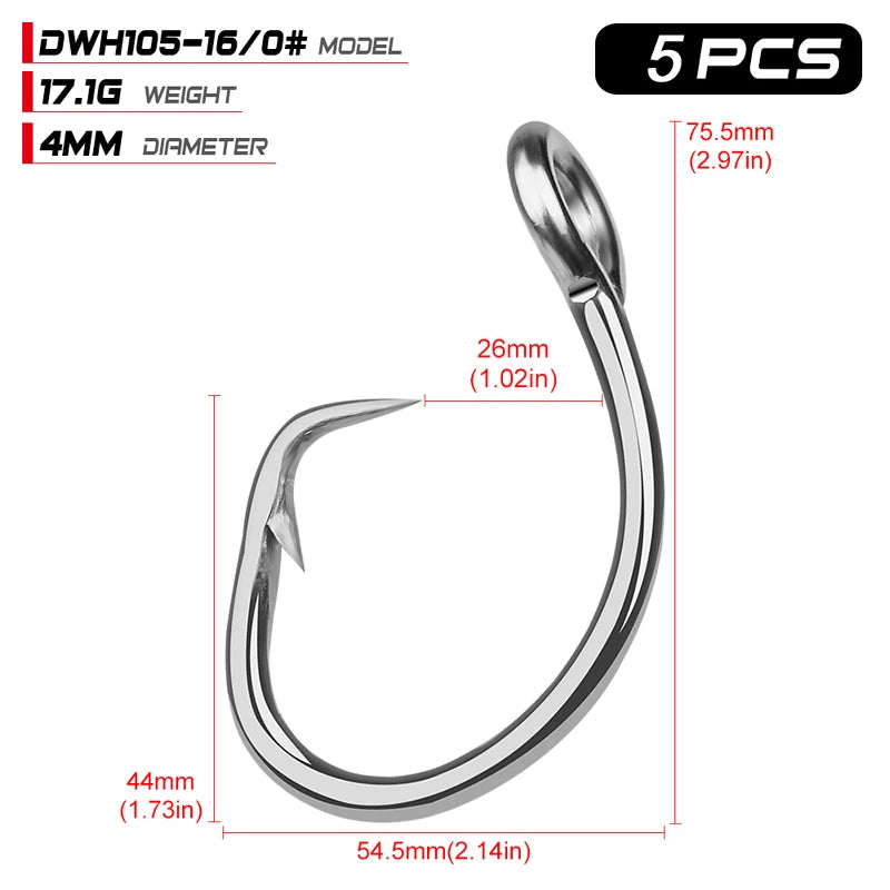 KATUYSHA 20Pcs Saltwater Fishing Hooks Circle Hooks 11/0-12/0-13/0-14/0-15/0-16/0# Stainless Steel Jigging Fishhooks