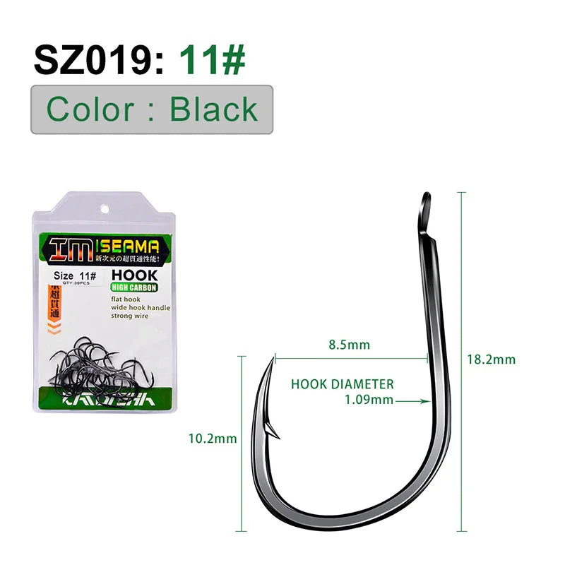 KATUYSHA 30Pcs High Carbon Steel Offset Barbed Fishhooks 11#-20# Flat Carp Fishing Hooks Single Jigging Hooks Accessories Tackle