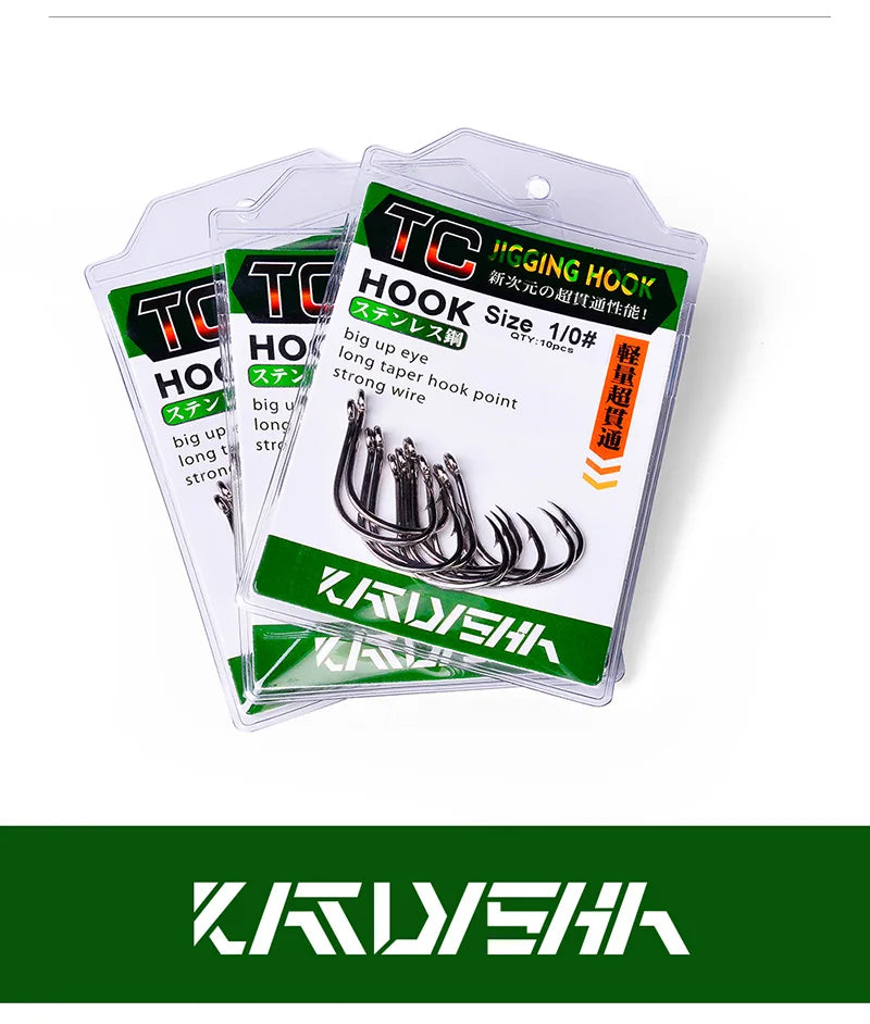 KATUYSHA 50Pcs Crank Jig Head Fishing Hooks 1/0-5/0# Barbed Single Circle Carp Hooks High Carbon Steel Fishhooks Fishing Tackle