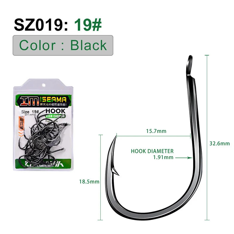KATUYSHA 30Pcs High Carbon Steel Offset Barbed Fishhooks 11#-20# Flat Carp Fishing Hooks Single Jigging Hooks Accessories Tackle