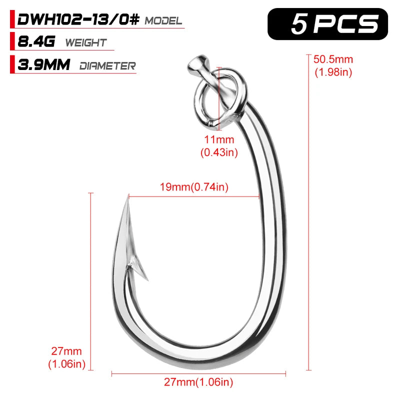 KATUYSHA 20Pcs Saltwater Fishing Hooks Tuna Hooks 10/0-11/0-12/0-13/0-14/0-15/0-16/0# Stainless Steel Fishhooks Jigging Hooks