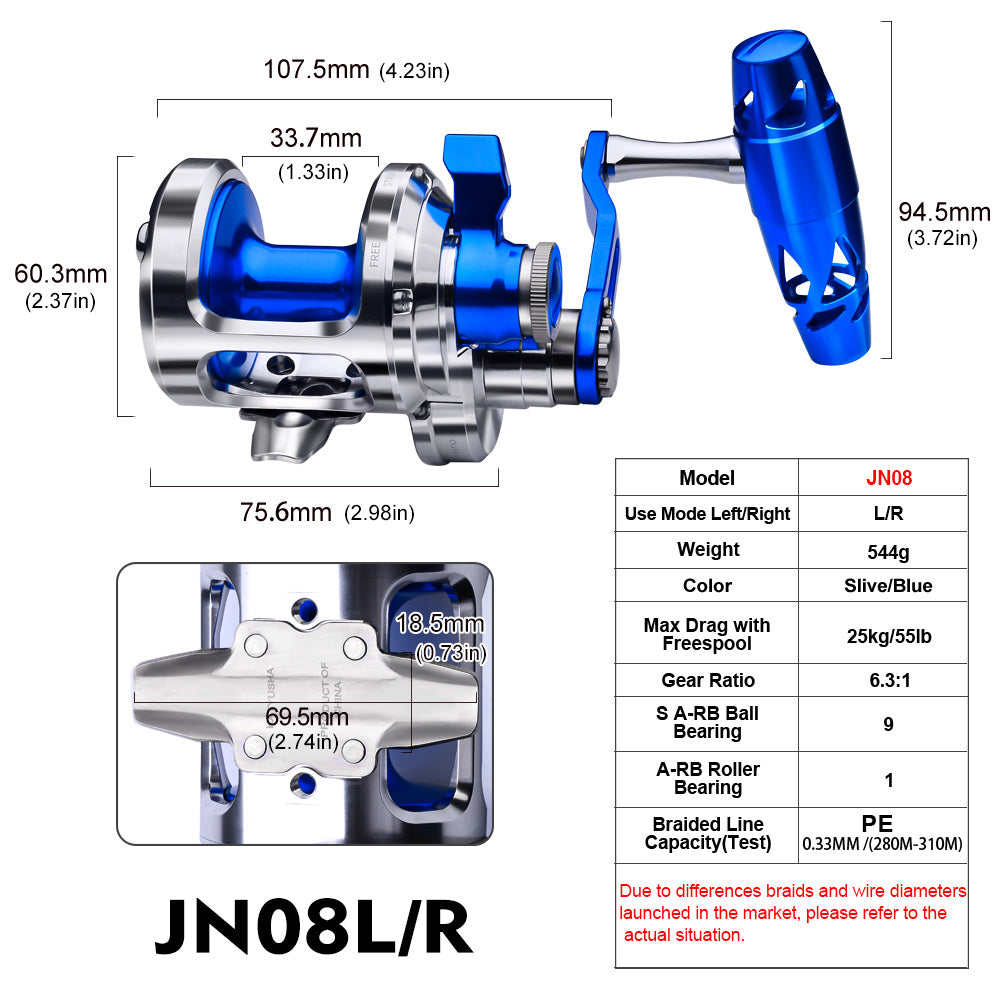 KATUYSHA JN08-JN10 Series Jigging Reels - 40KG/25KG Max Drag Fishing Reels for Trolling