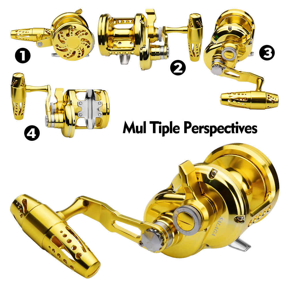 KATUYSHA  JN12L/R02 Gold Hollow Jigging Reel - 40KG Max Drag, Ideal for Fishing & Trolling